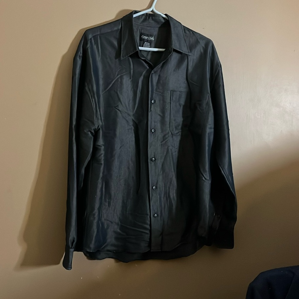 😄Viscose dress shirt button down silky feel l1